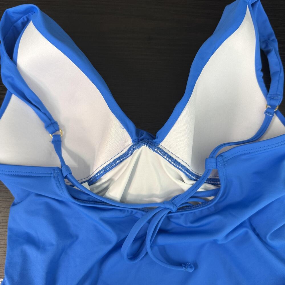 La Blanca Swim Top Womens 4 Twist Front Tankini Adjustable Straps Blue NEW - Picture 9 of 10